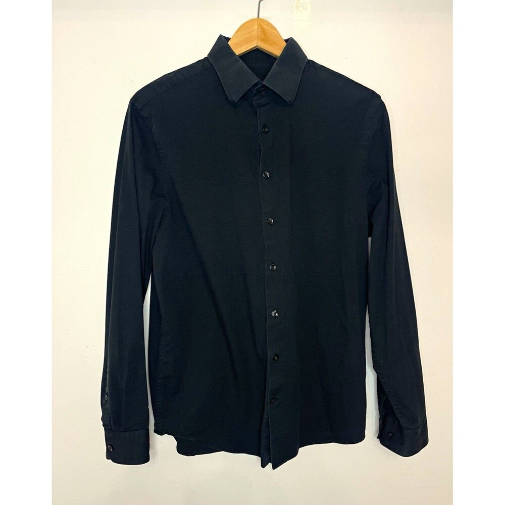 Express Slim 1MX Slim Fit Black Solid Stretch Long Sleeve Dress Shirt M